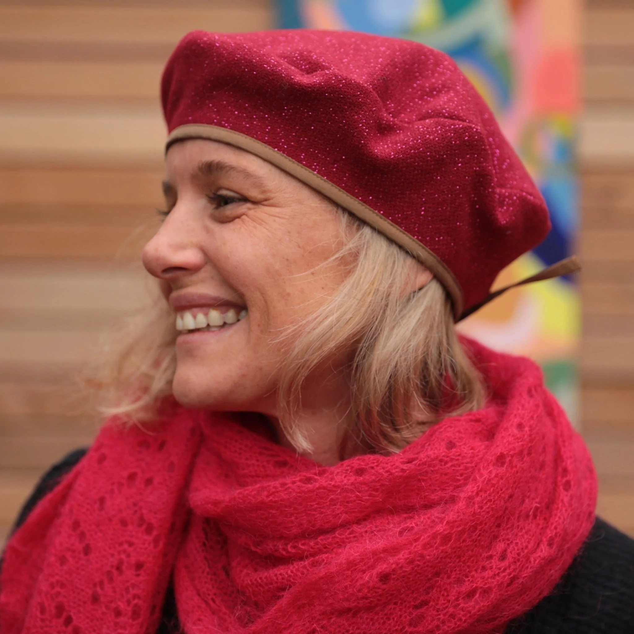 Béret Côme - lainage paillettes rouge/rose - Image 4