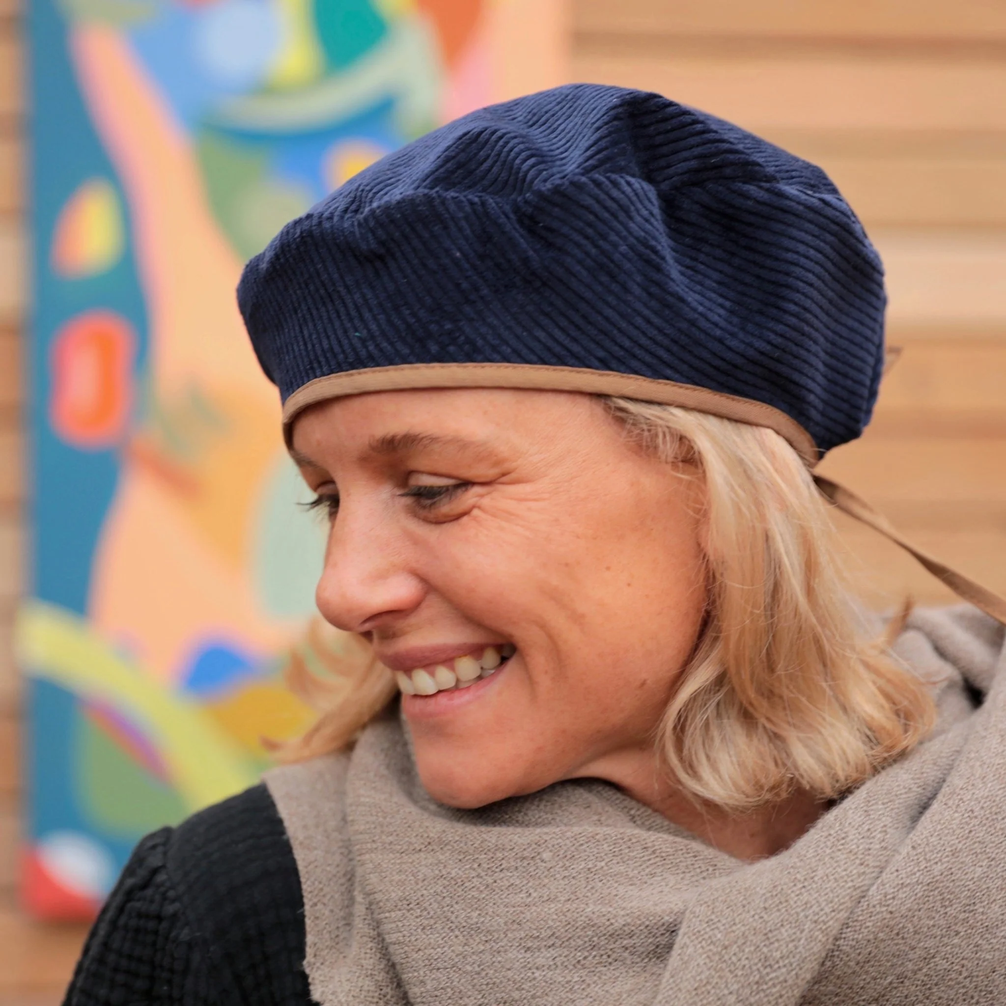 Béret Côme - velours côtelé bleu nuit - Image 4