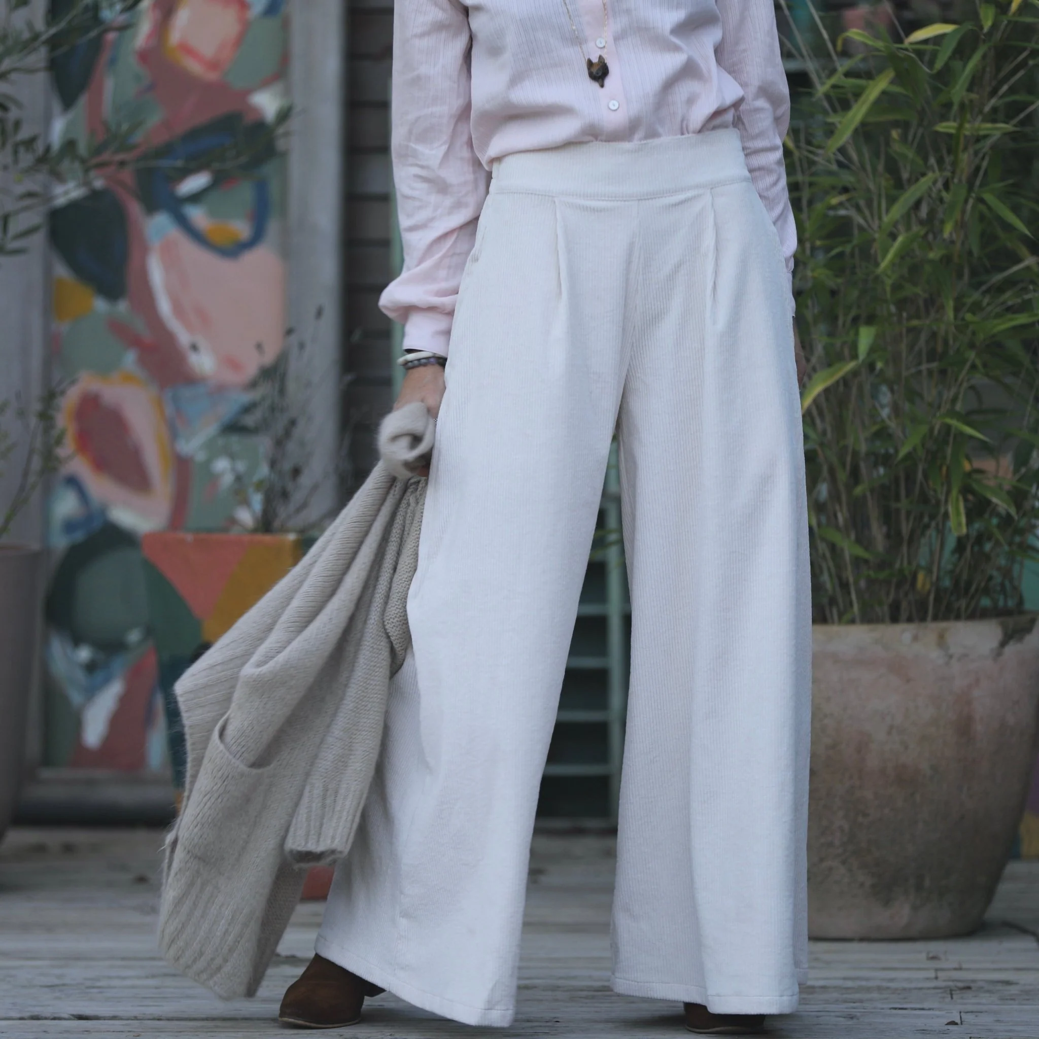 Jupe culotte Arielle en velours côtelé ivoire - Image 3