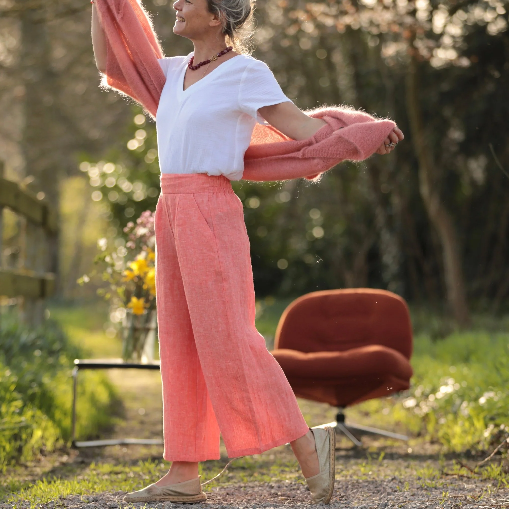 Pantalon Briac - lin orange vif chiné - Image 11