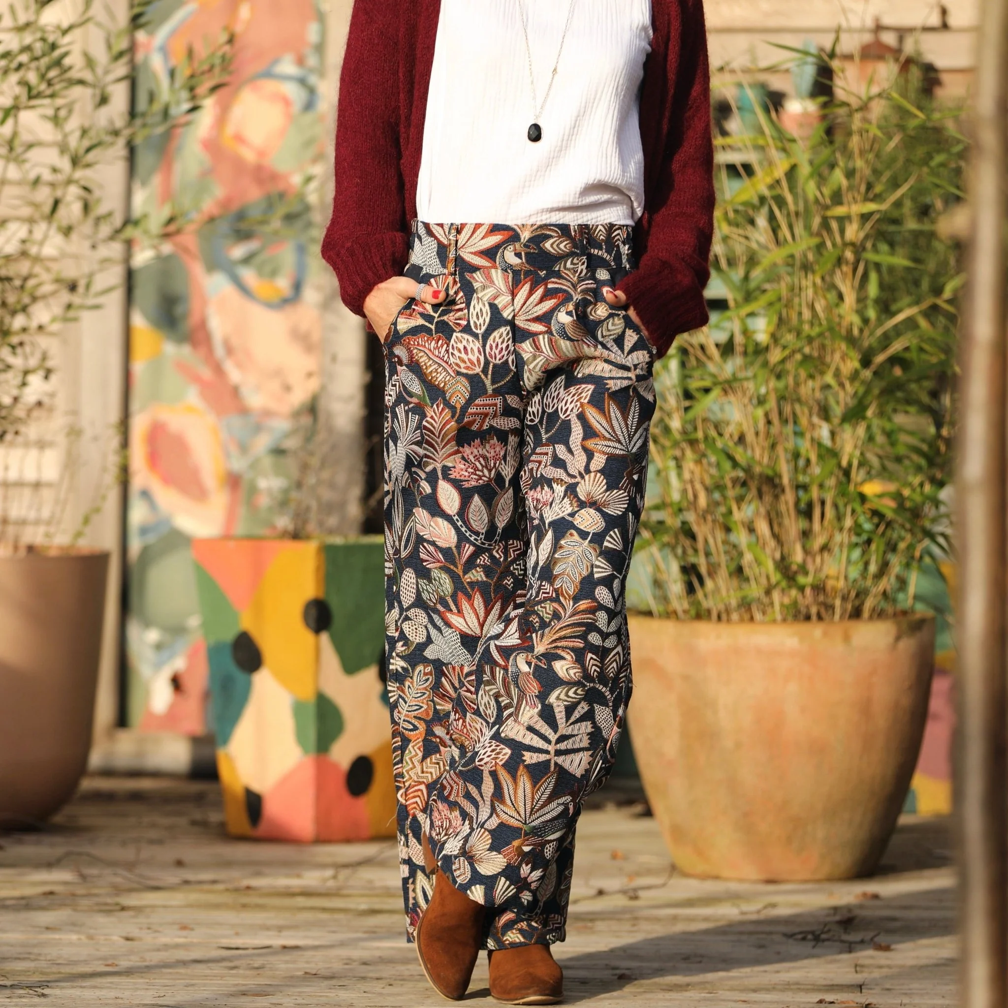 Pantalon Tom - jacquard passiflore/bleu nuit - Image 5