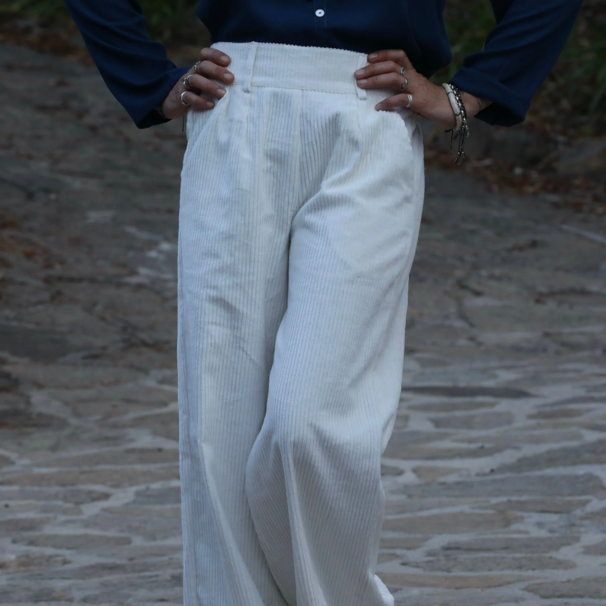Pantalon Tom - velours de coton côtelé blanc cassé - Image 8