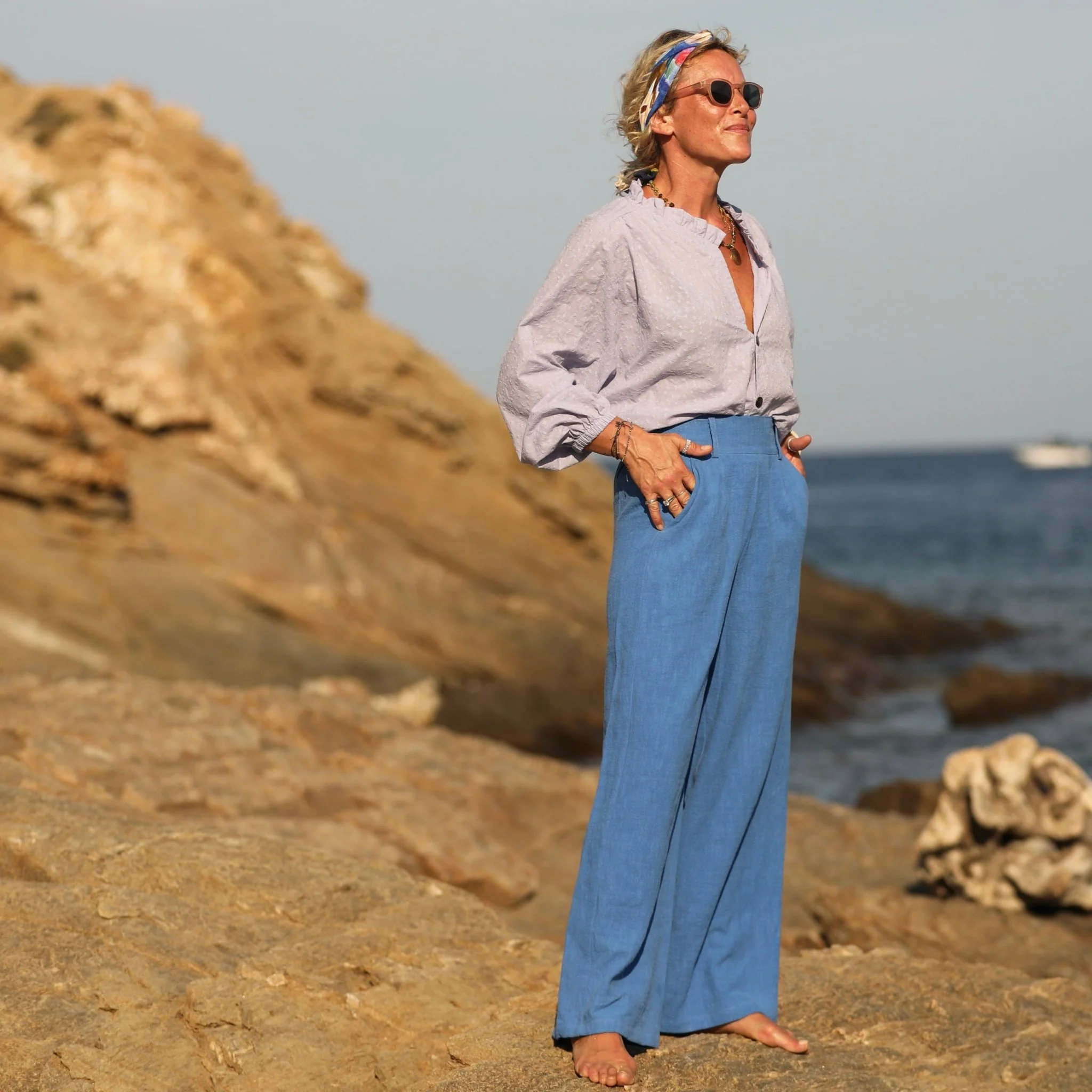 Pantalon Tom - lin stone washed bleu azur - Image 9