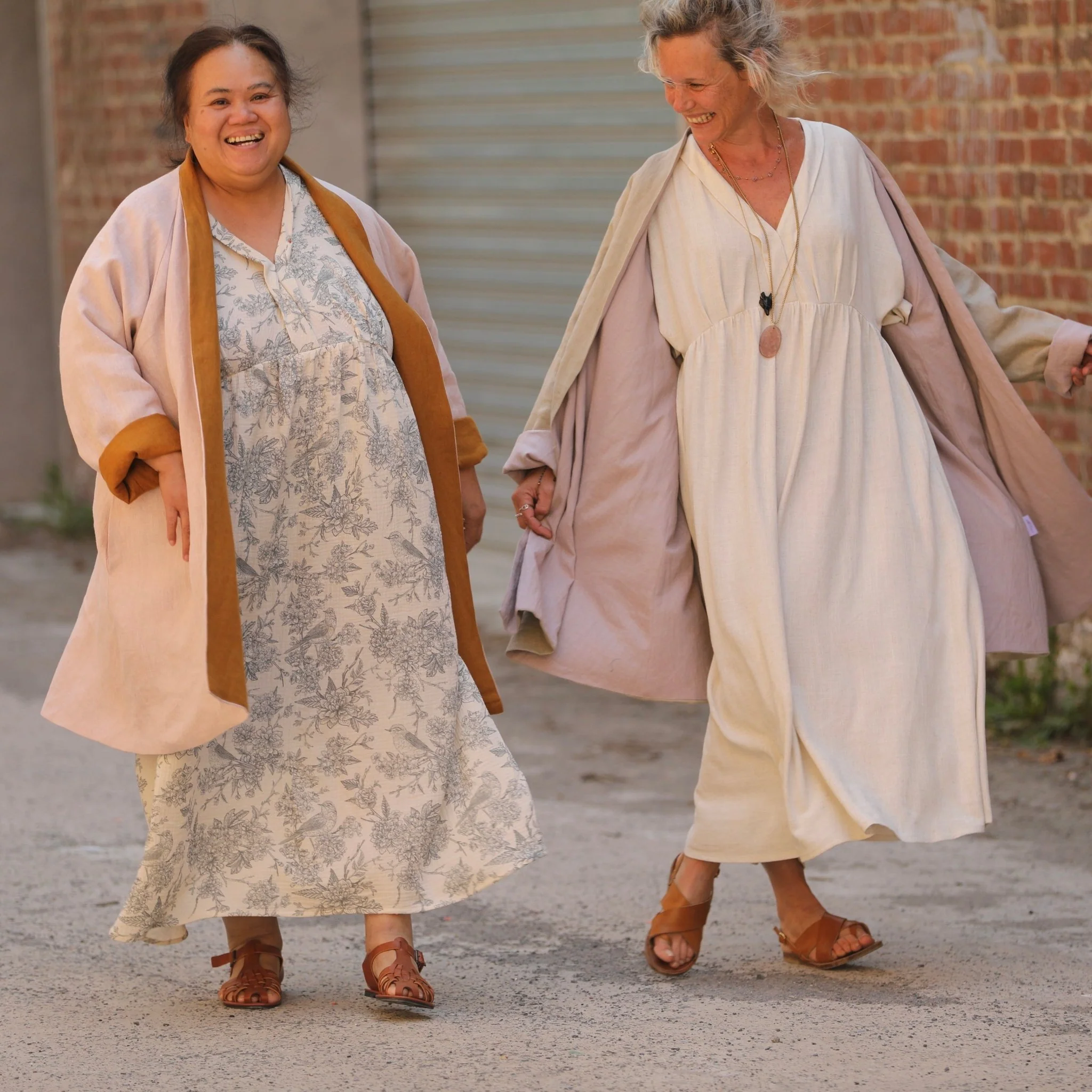 Robe Kalaya - double gaze de coton rouge-gorge gris/ivoire - Image 13