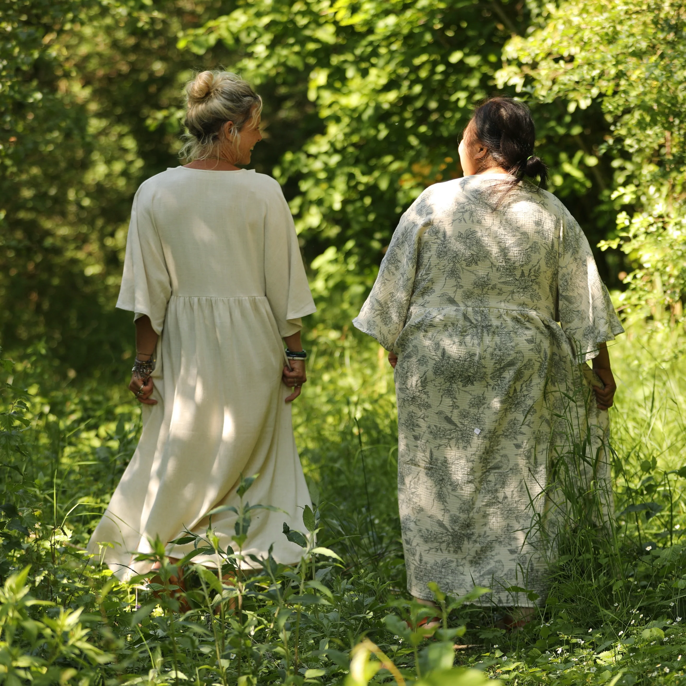 Robe Kalaya - double gaze de coton rouge-gorge gris/ivoire - Image 7