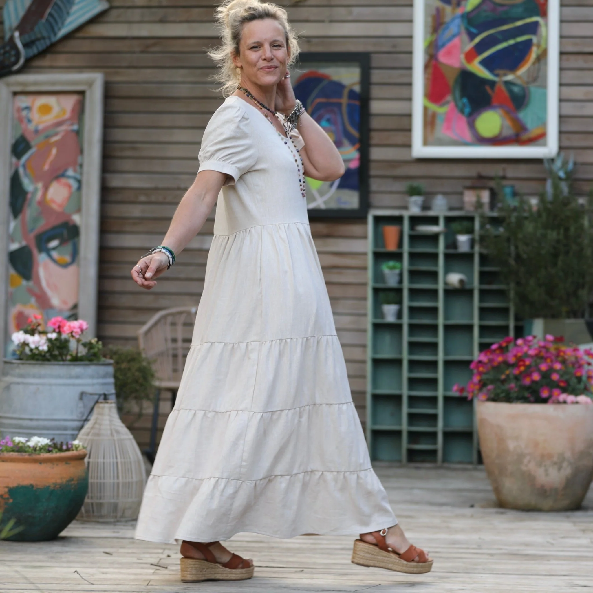 Robe Ophélie - lin/coton ficelle - Image 4