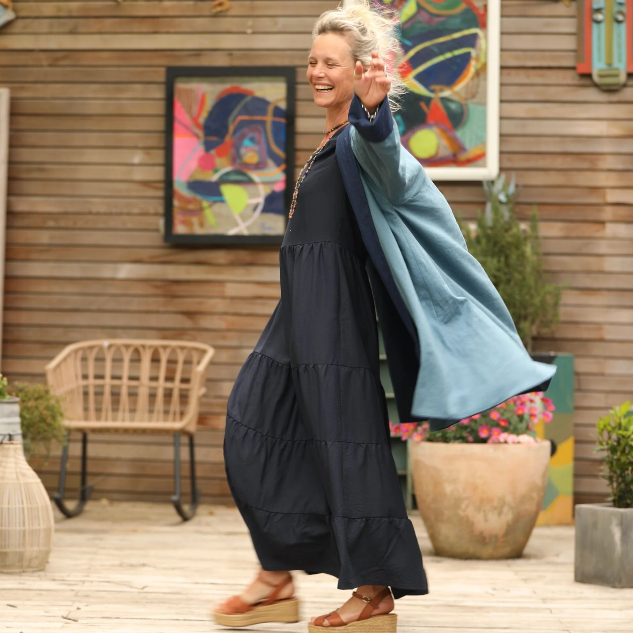 Robe Ophélie - viscose/lin bleu marine - Image 3