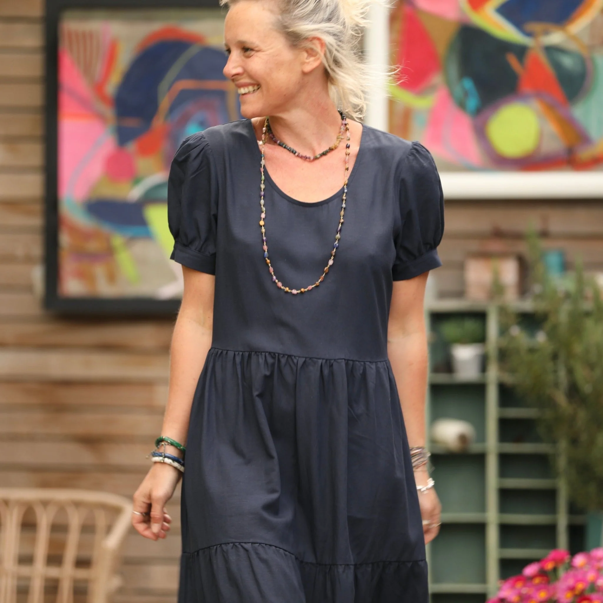 Robe Ophélie - viscose/lin bleu marine - Image 4