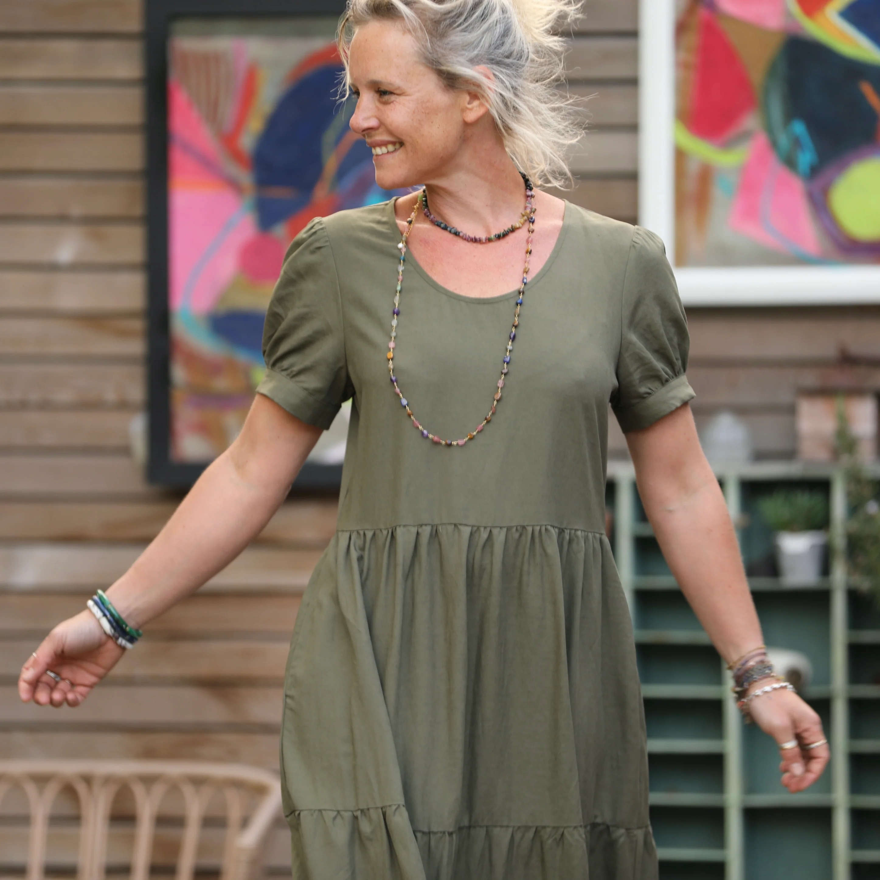 Robe Ophélie - viscose/lin vert kaki - Image 3