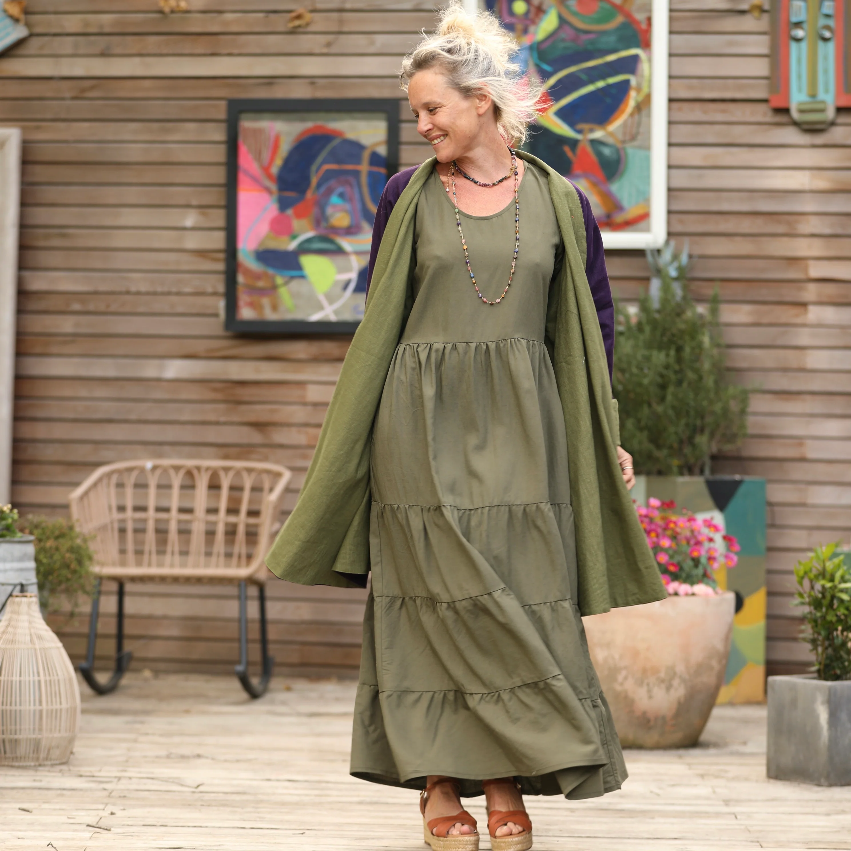 Robe Ophélie - viscose/lin vert kaki - Image 5