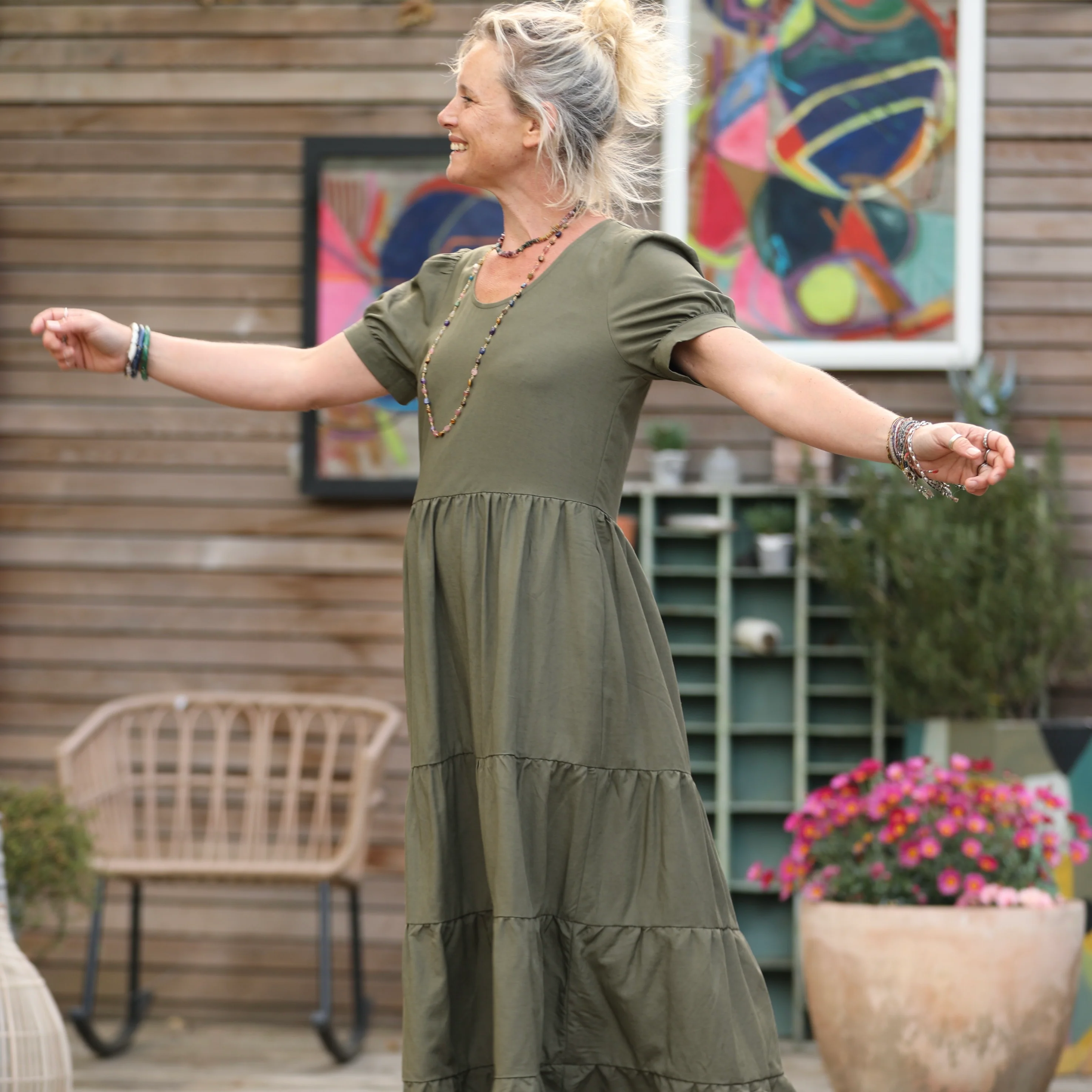 Robe Ophélie - viscose/lin vert kaki - Image 8