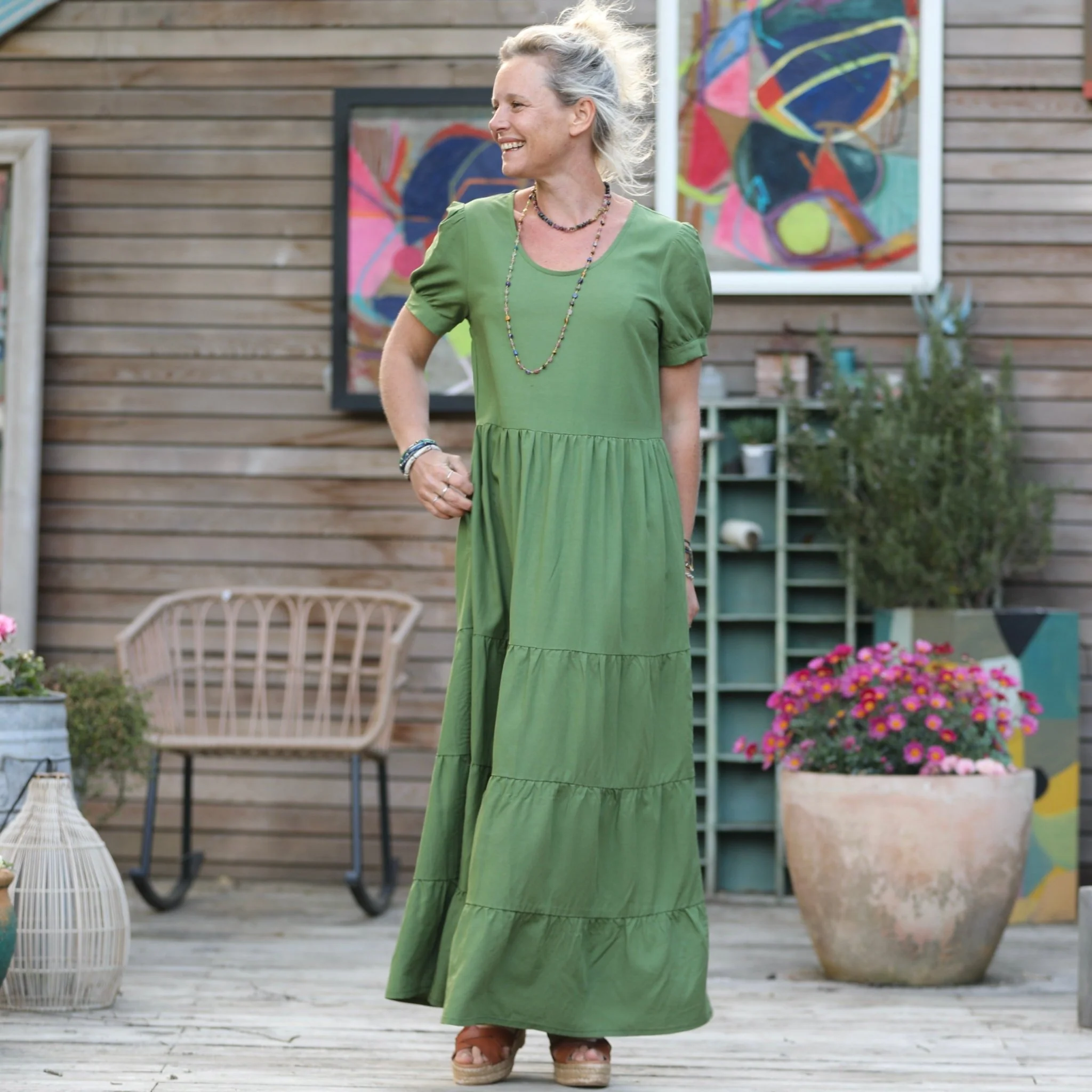 Robe Ophélie - viscose/lin vert pomme - Image 4