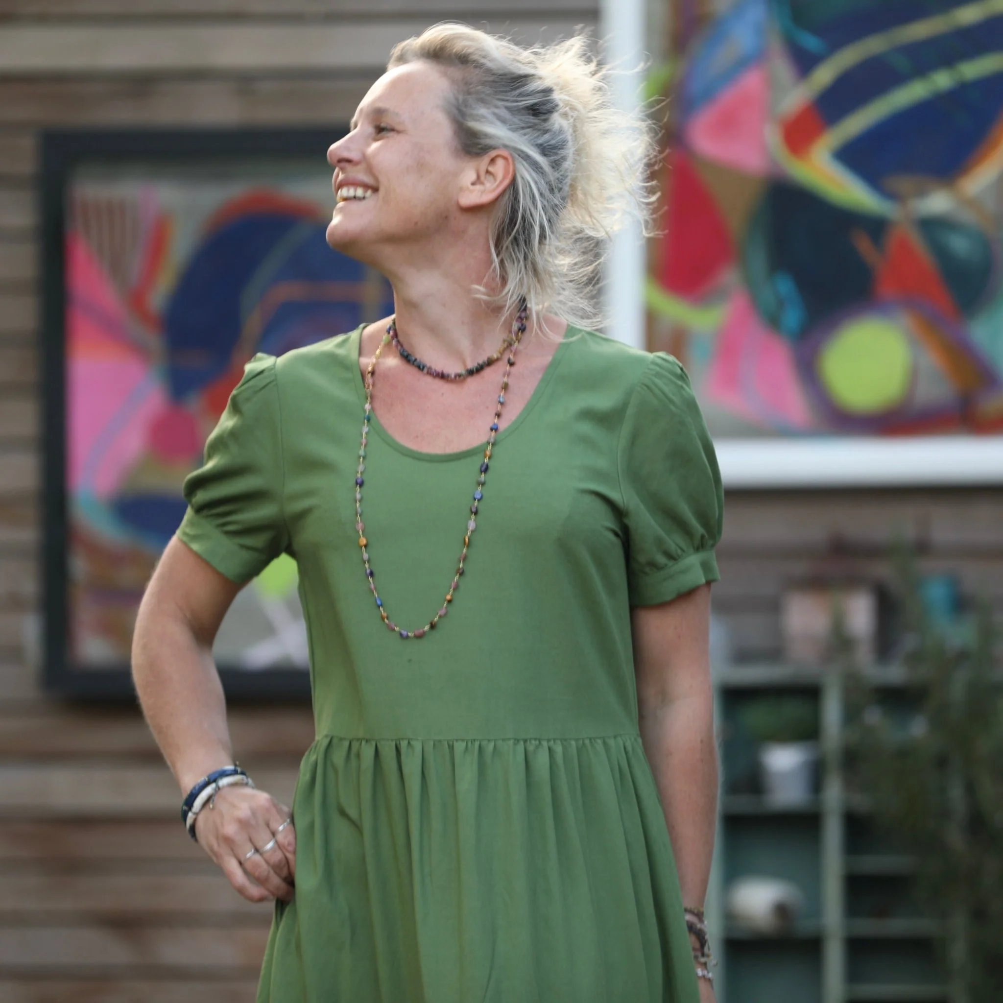 Robe Ophélie - viscose/lin vert pomme - Image 5