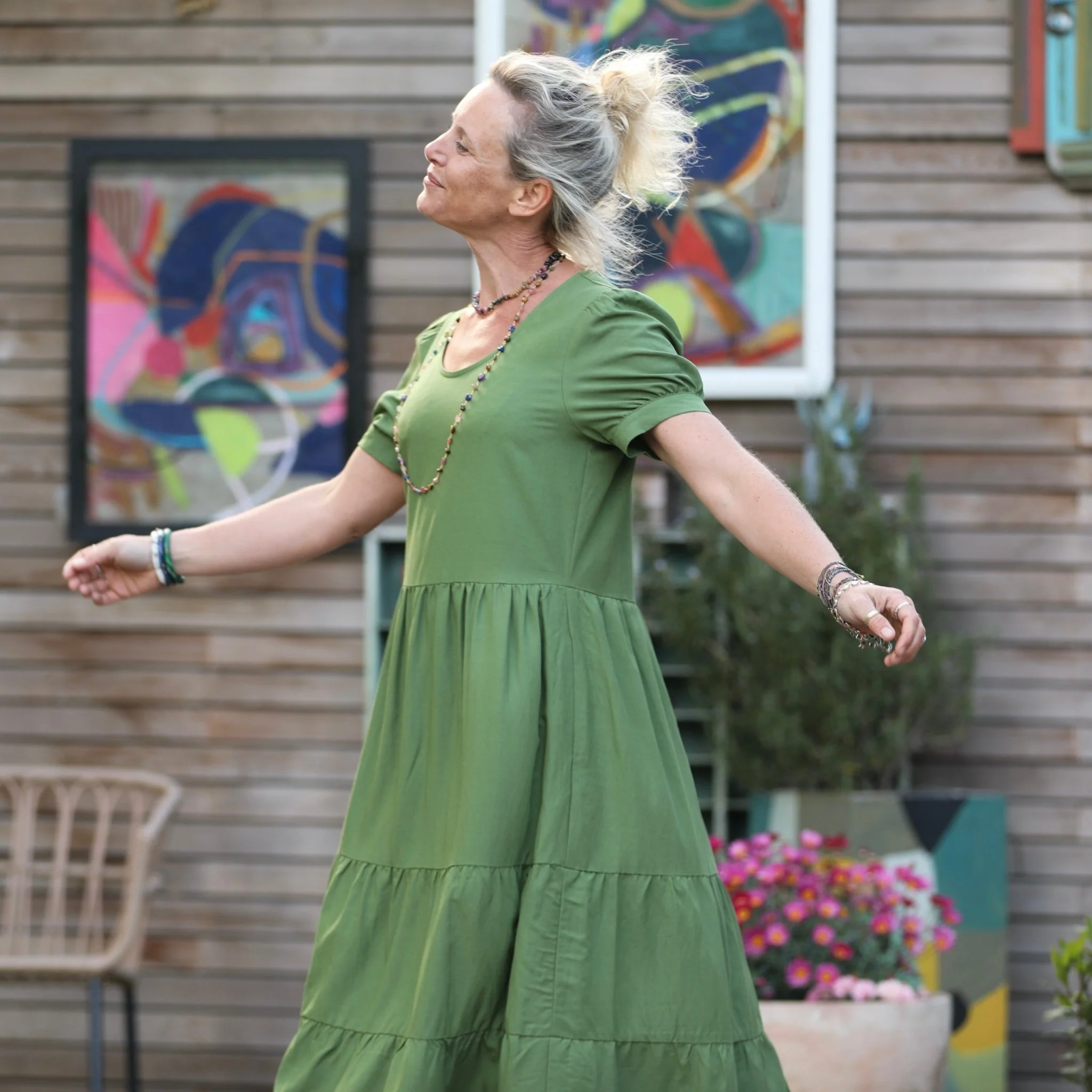 Robe Ophélie - viscose/lin vert pomme - Image 6