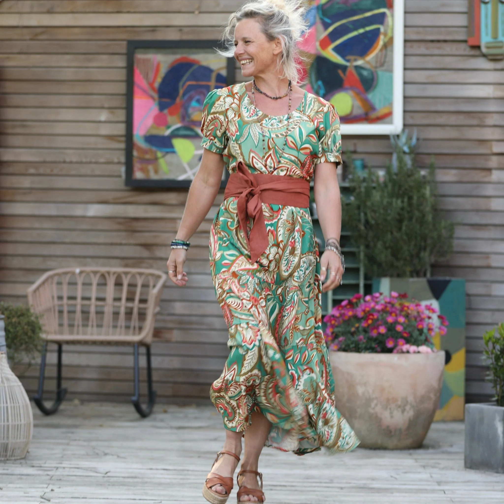 Robe Ophélie - viscose imprimé "vert lumière" - Image 3