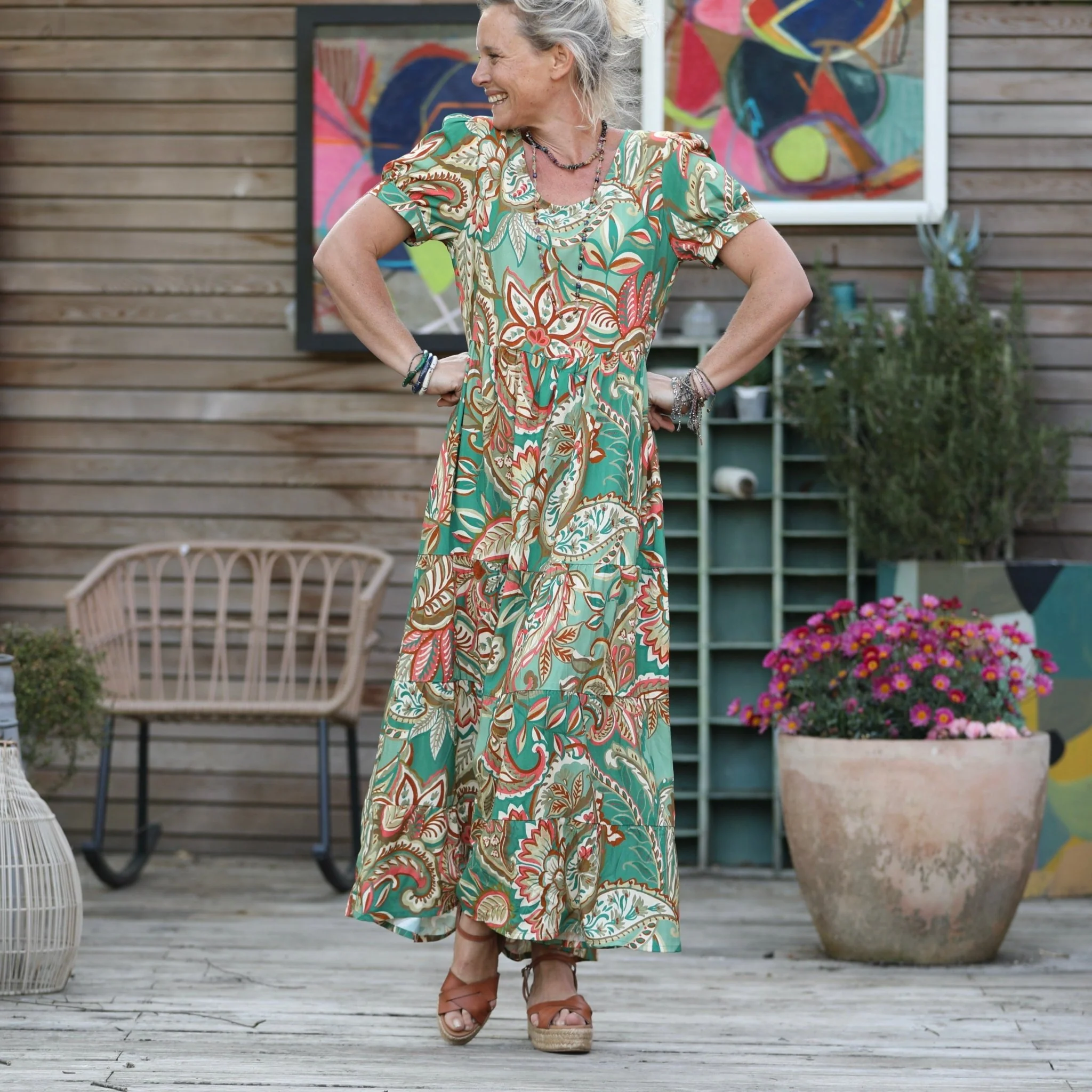 Robe Ophélie - viscose imprimé "vert lumière" - Image 5