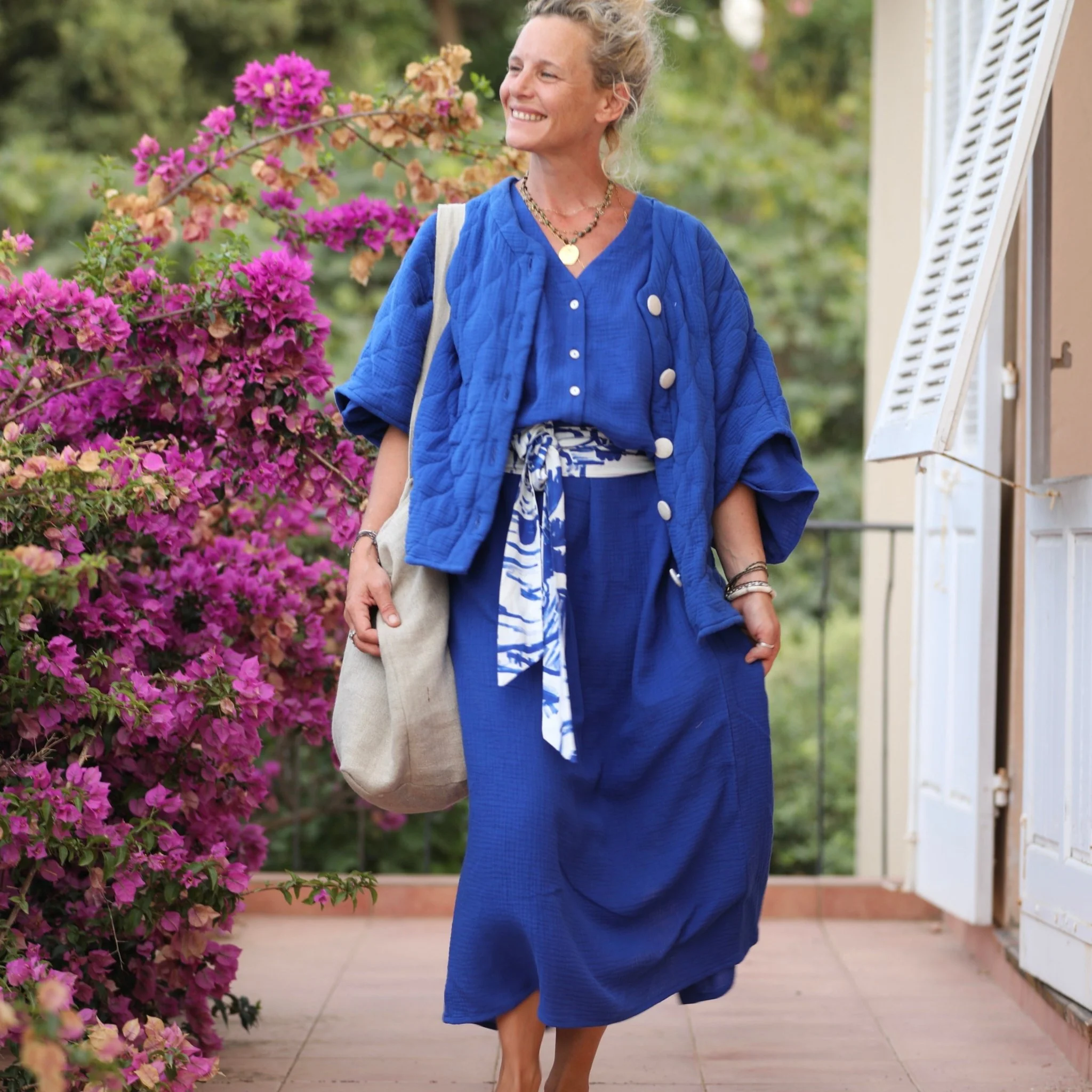 Robe Xiou double gaze de coton bleu majorelle - Image 6