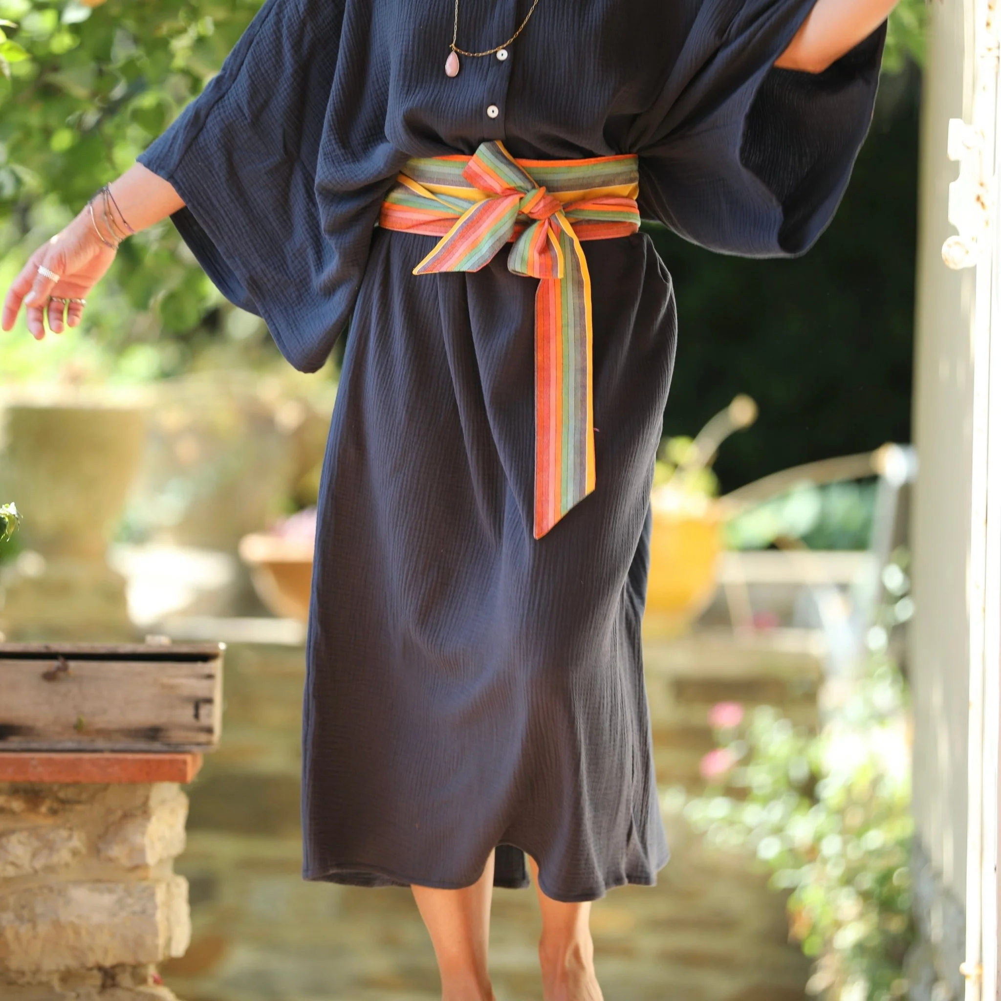 Robe Xiou double gaze de coton bleu marine - Image 8