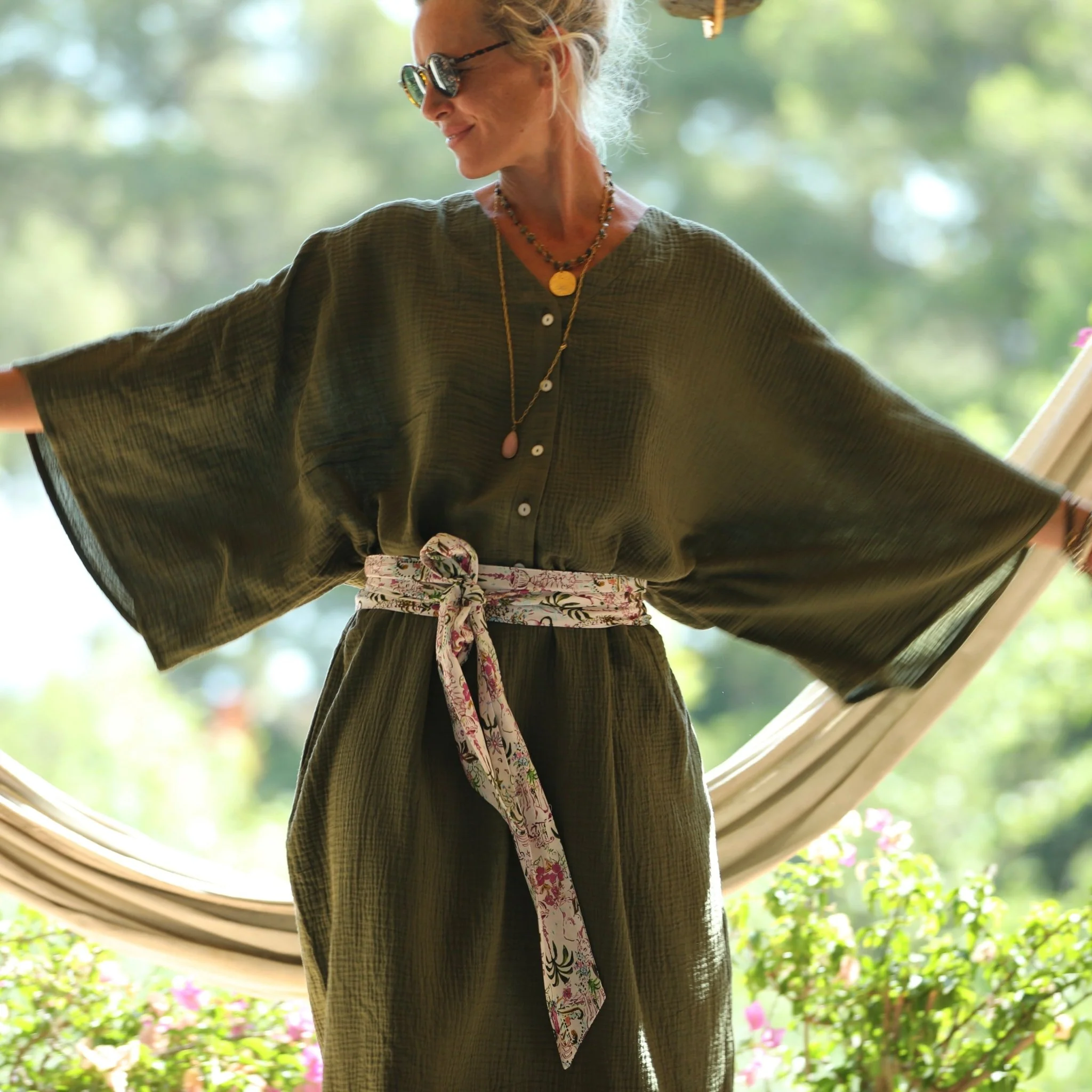 Robe Xiou double gaze de coton vert army - Image 4