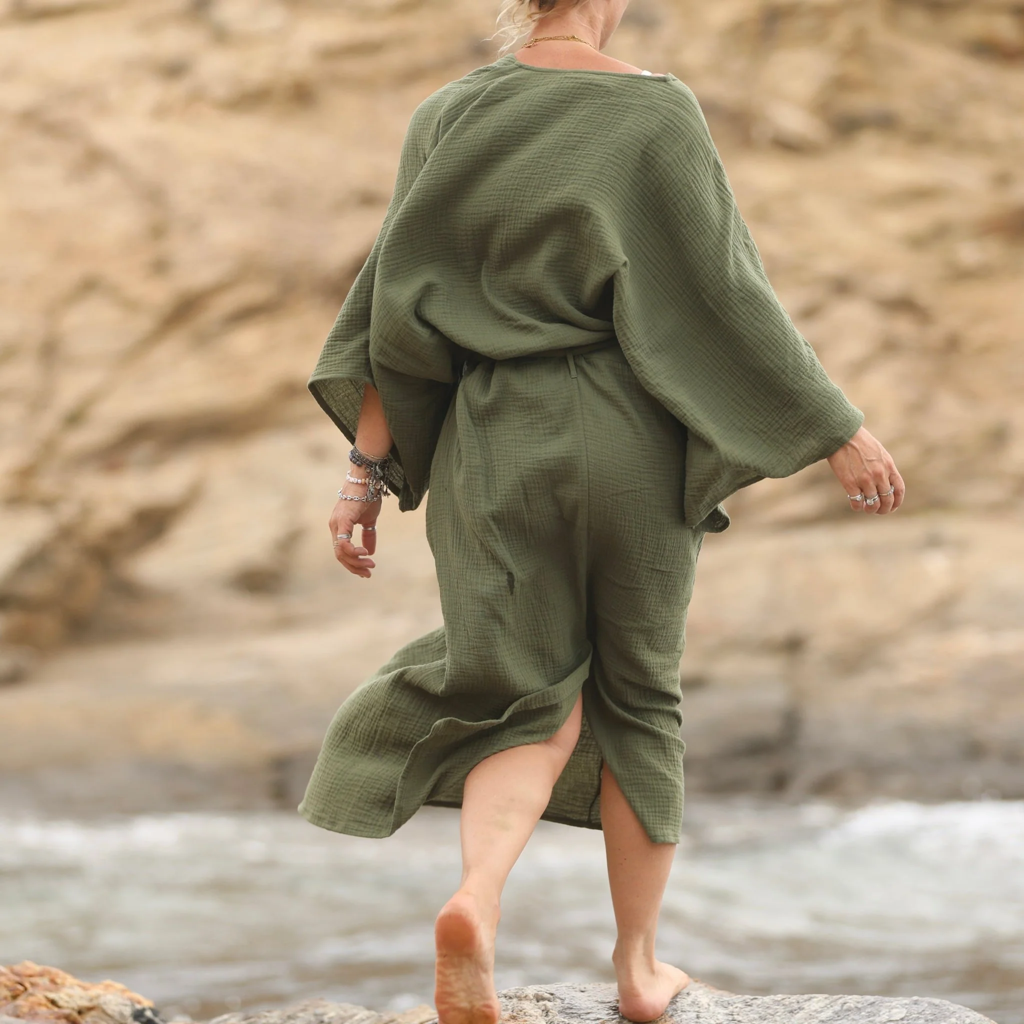 Robe Xiou double gaze de coton vert army - Image 6