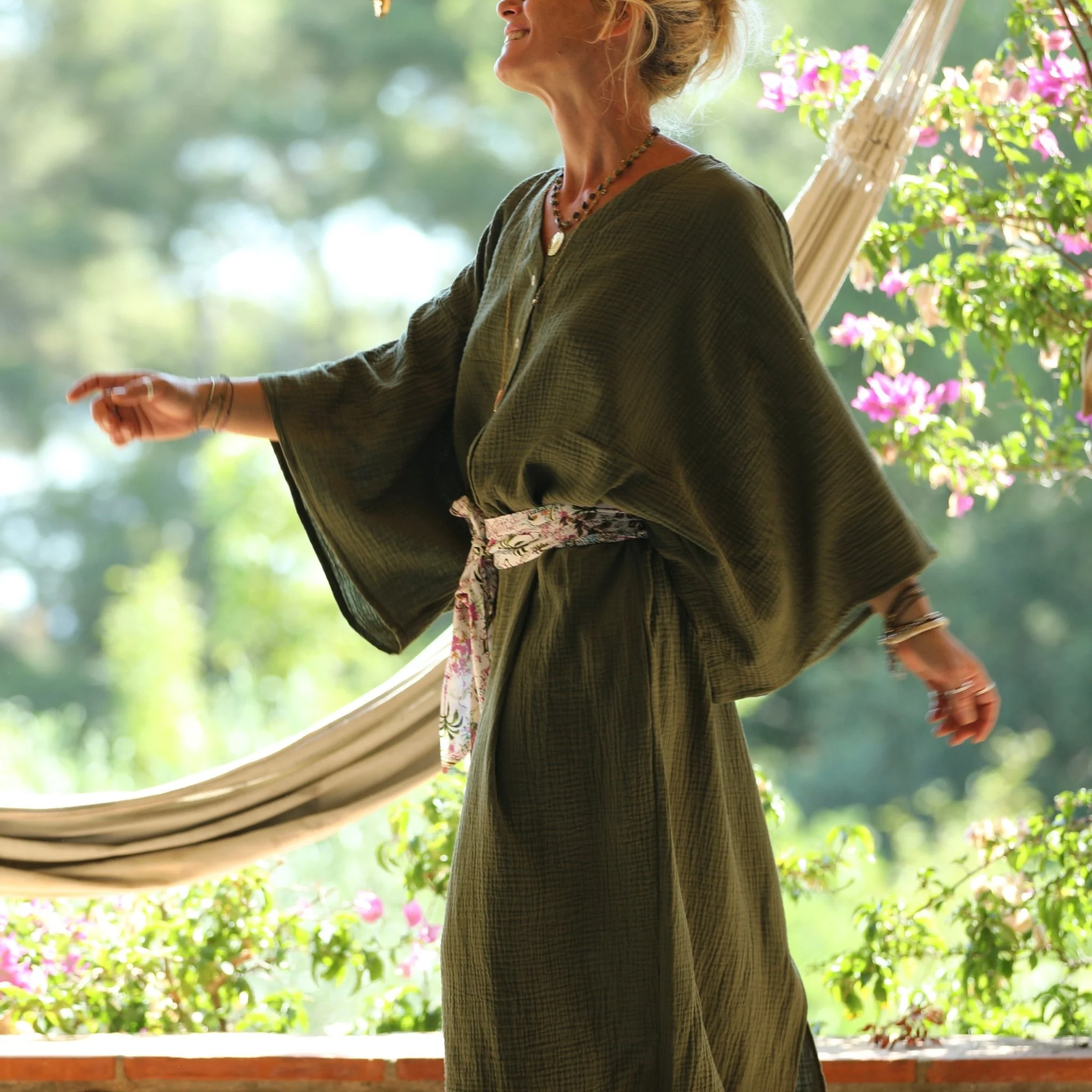 Robe Xiou double gaze de coton vert army - Image 8