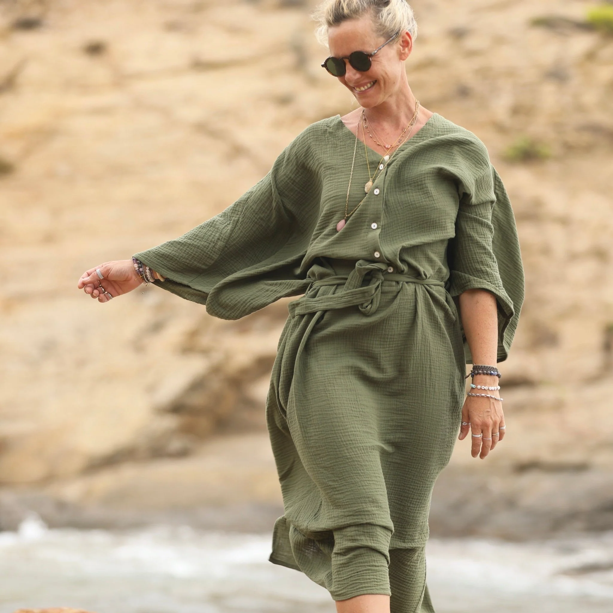 Robe Xiou double gaze de coton vert army - Image 9
