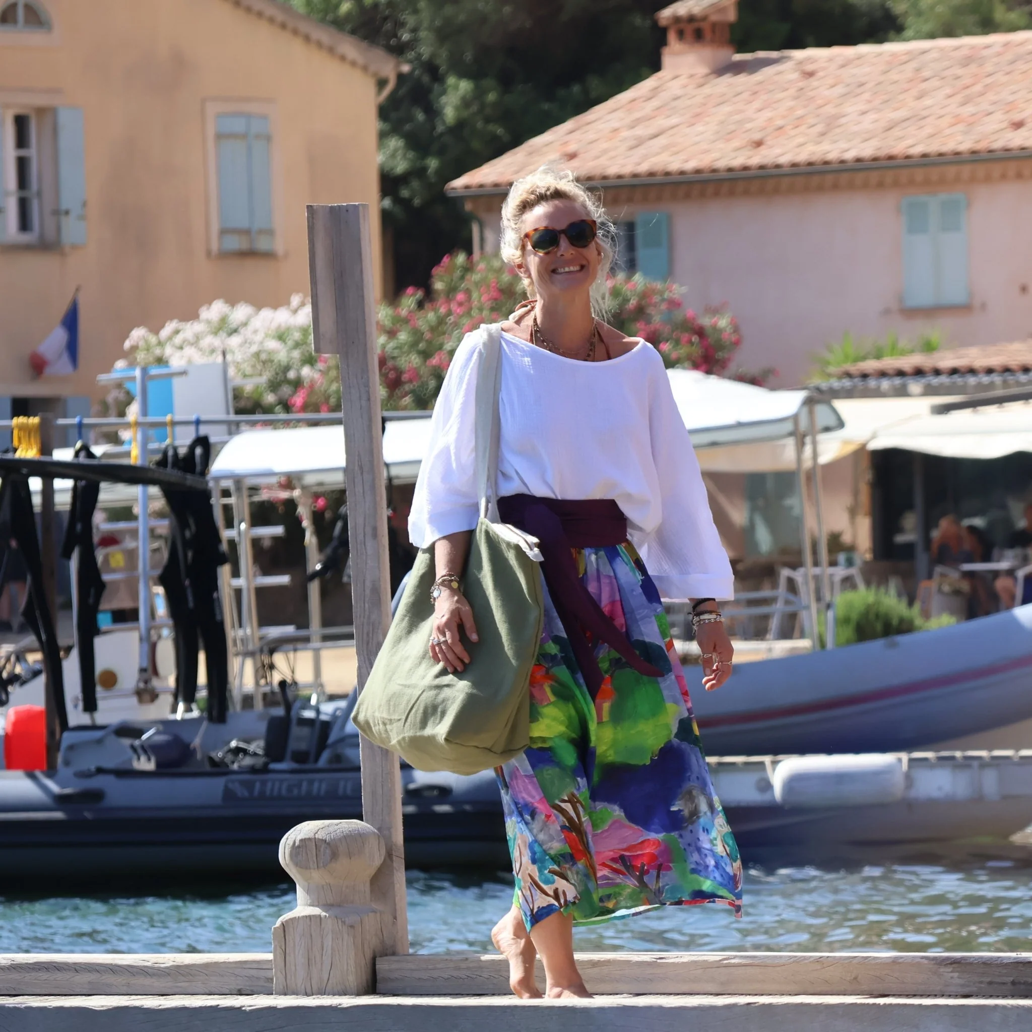 Sac Alfred en lin vert mousse - doublure en lin parme - Image 3