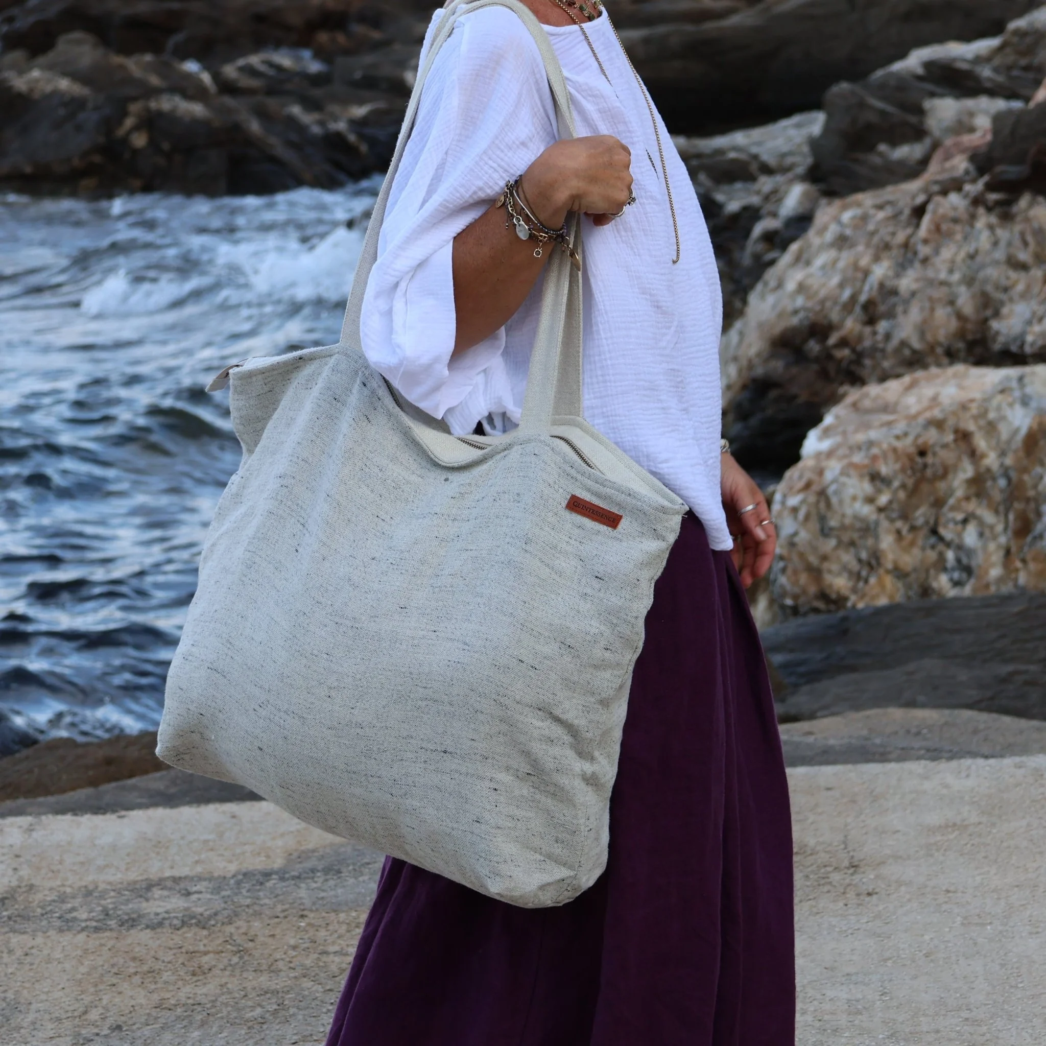 Sac Alfred en lin naturel chiné - doublure en lin - Image 3