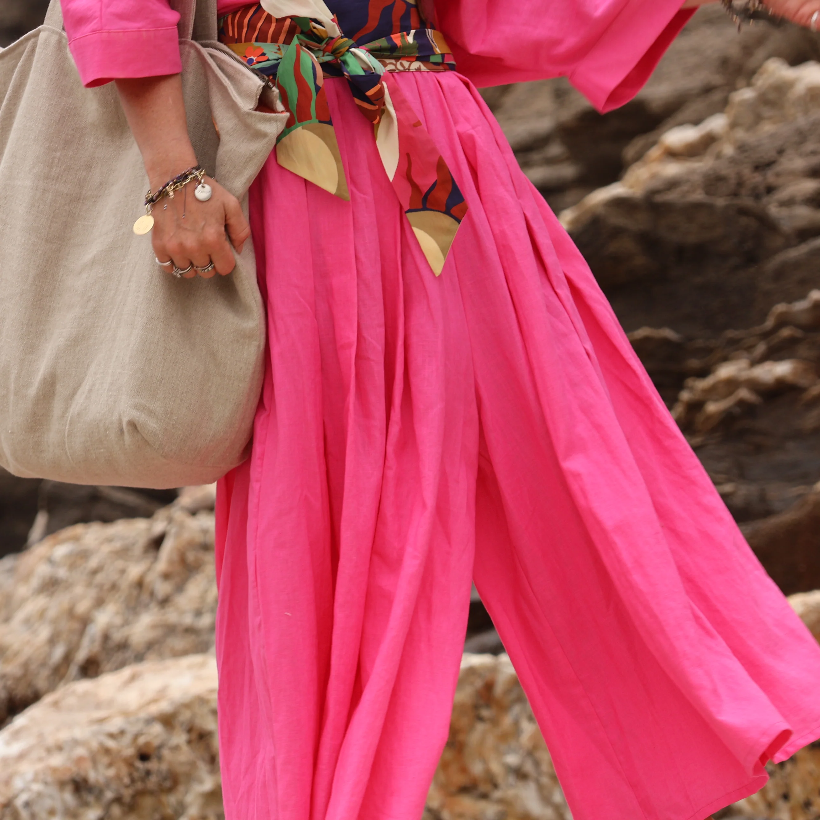 Sac Alfred en lin naturel - doublure en lin bleu majorelle - Image 6