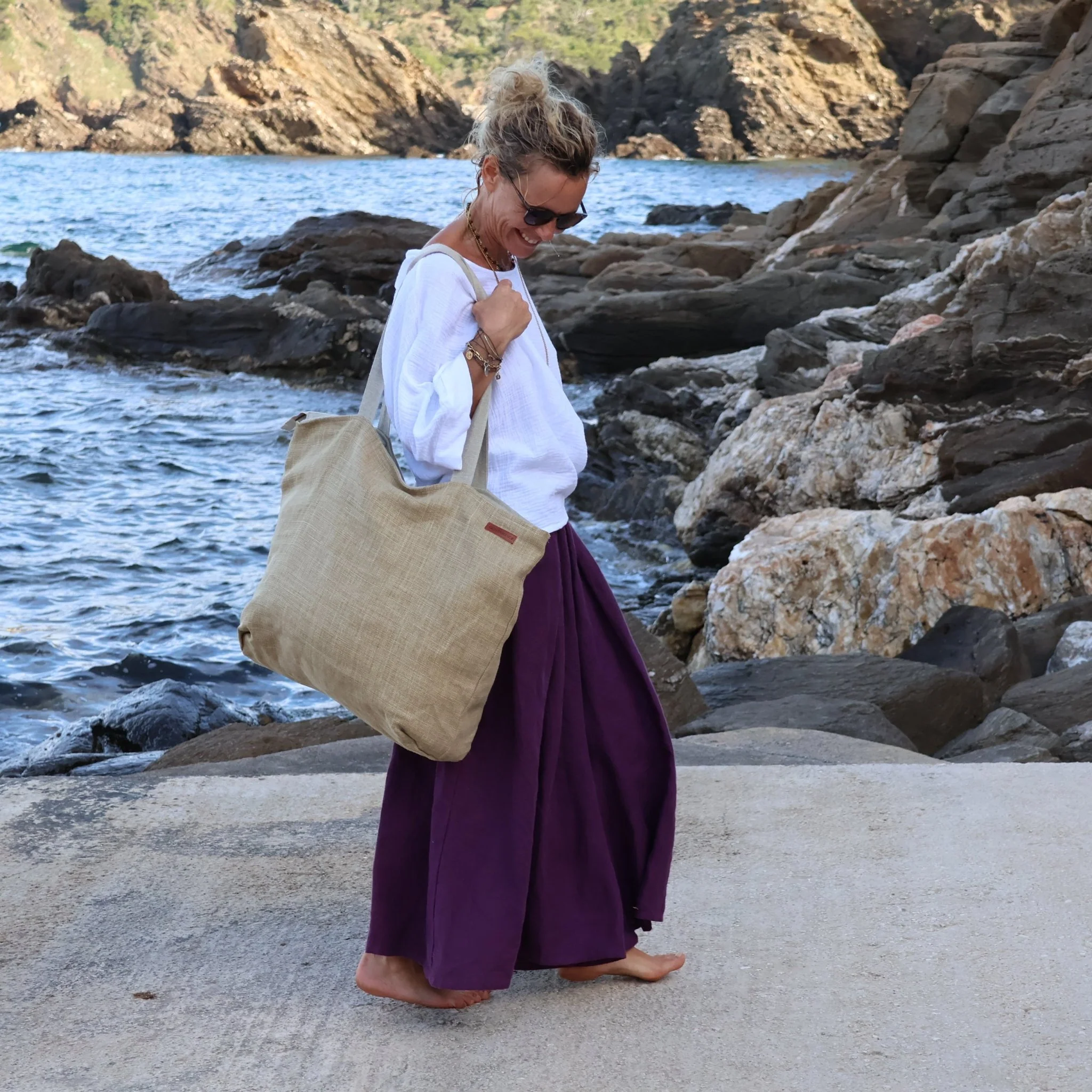 Sac Alfred en lin sable - doublure en lin - Image 4